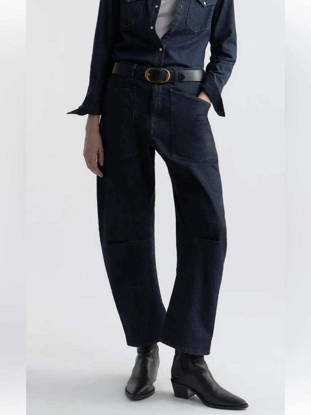 NILI LOTAN Shon Jean Mid-Rise Stretch Bow-Leg Indigo Rinse Signature Design 24